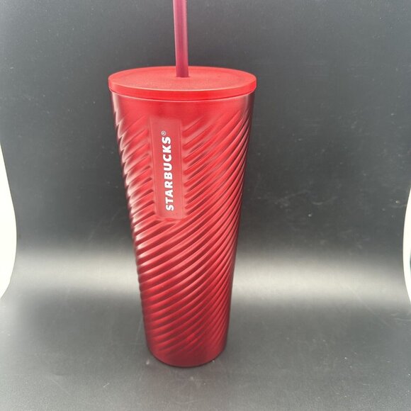 Starbucks Red Ribbon Swirl Stainless Tumbler Winter 2022 Holiday Cold Venti 24oz - Picture 7 of 12
